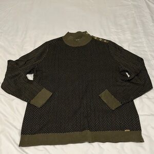 Calvin Klein women’s size large olive green and black pattern turtleneck sweater